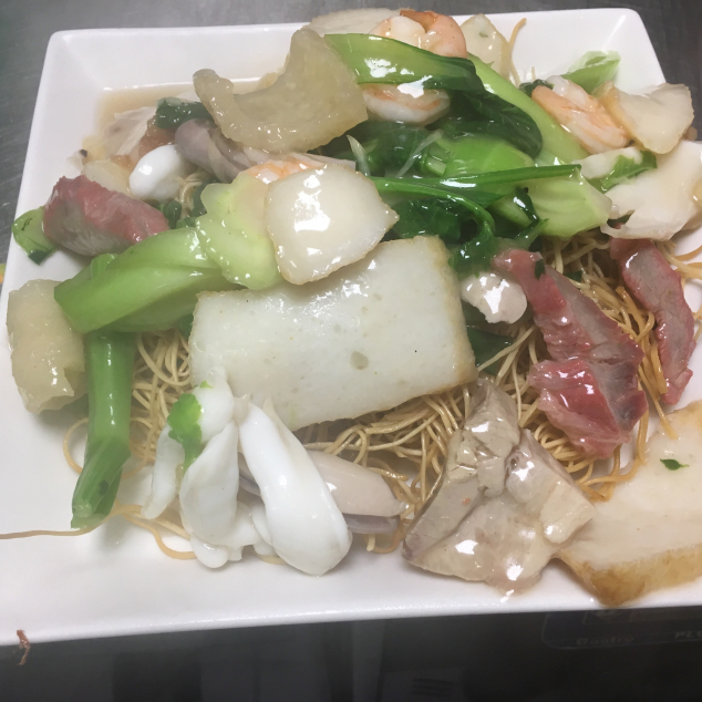 湿炒杂烩面Verschillende vlees met bami nat gebakken