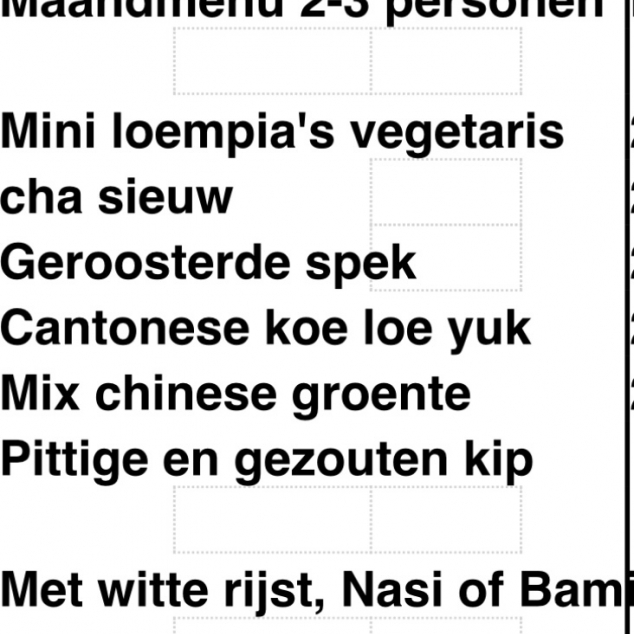 Maandmenu 2-3 personen 