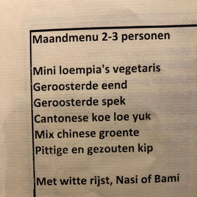 Maandmenu 2-3 personen met nasi