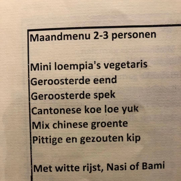 Maandmenu 2-3 personen met bami