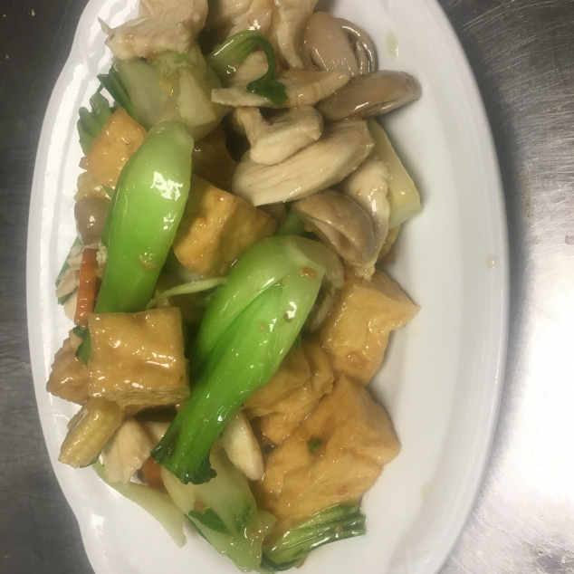豆腐白菜鸡Tofu met pak-choi en kip met mihoen