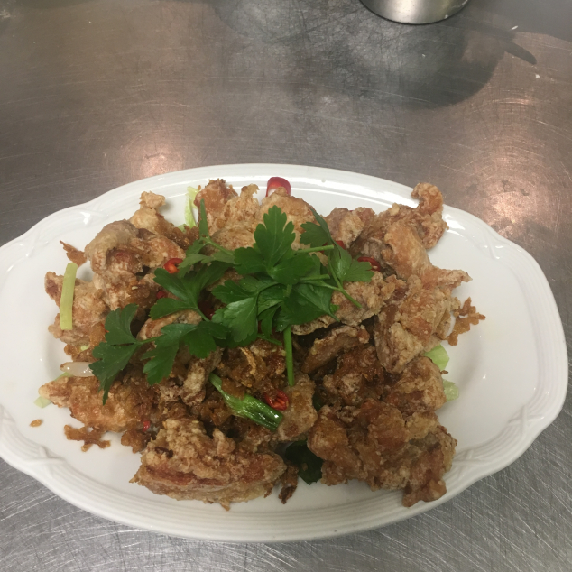 大椒盐鸡 Grote pittige en gezouten kip met witte rijst